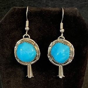 AUTHENTIC SLEEPING BEAUTY TURQUOISE STERLING SILVER BLOSSOM EARRINGS